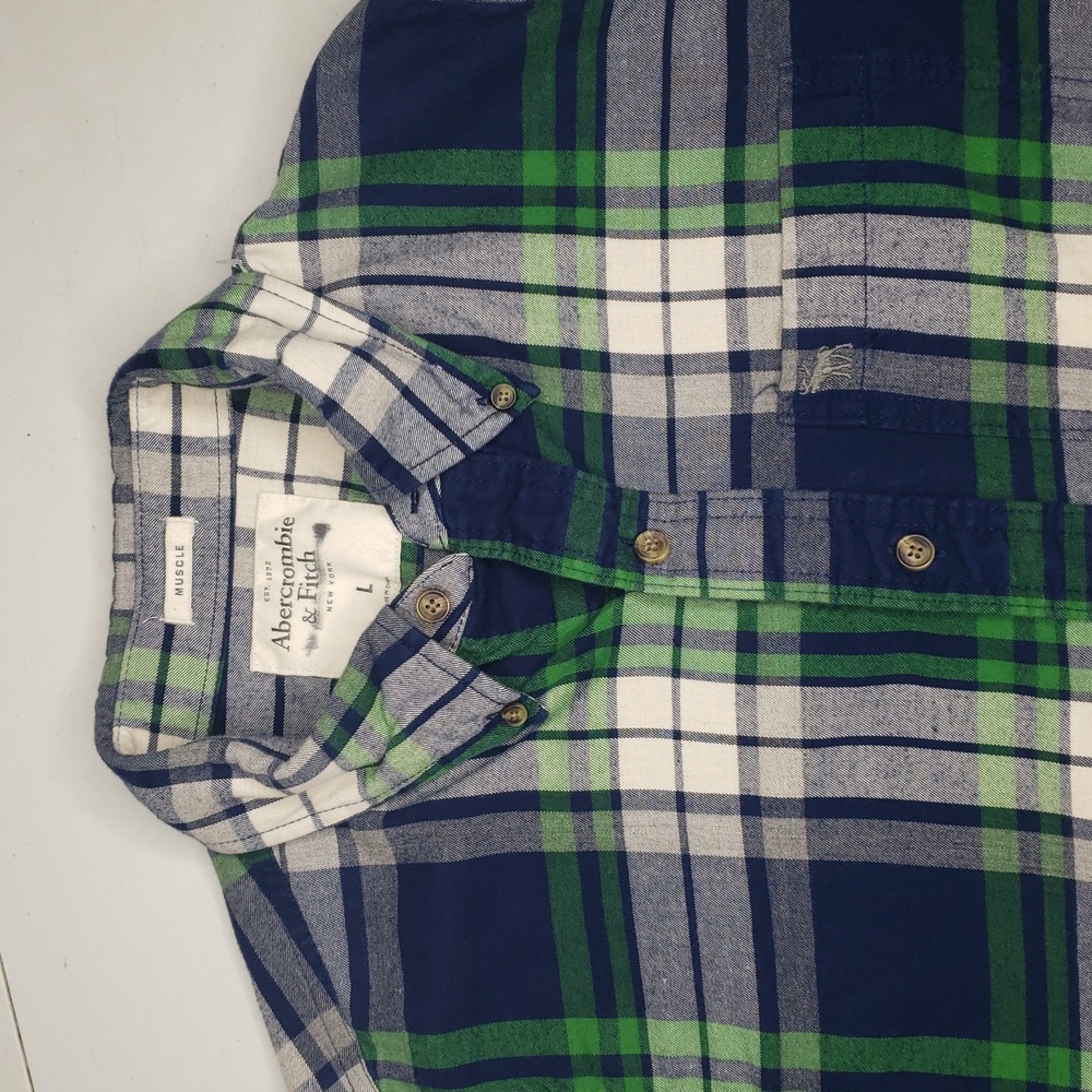 Abercrombie & Fitch 100% Cotton Muscle Plaid Button Up Shirt Size L Preppy Layer